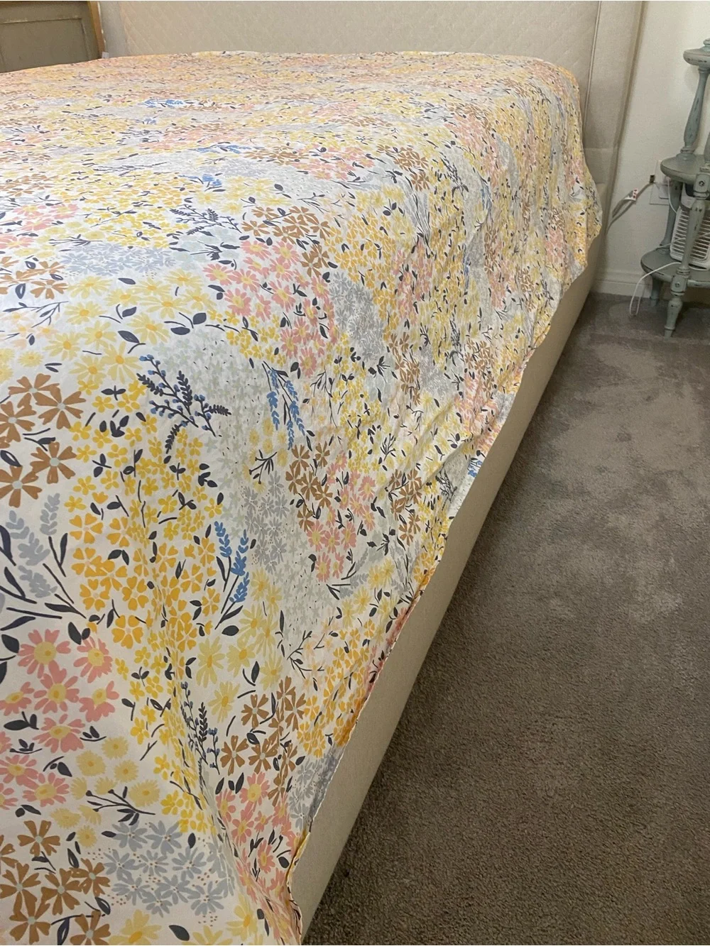 Floral Cotton Sheet Set - White with Yellow, Pink, Blue & Brown Flowers